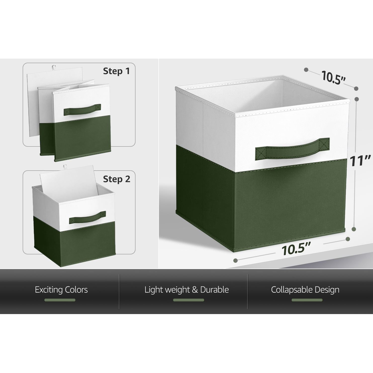 Sorbus 6-Pack Foldable Storage Bins – 11" Fabric Organizer Cubes for Closet, Shelves & Cubbies, Green/White