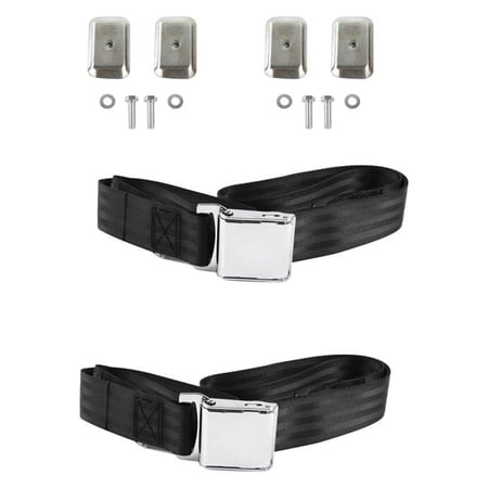 safeTboy  Black Lap Bucket Seat Belt Kit with Bracketry for 1953-1957 VW Type 1 Oval Airplane 2 Point - 2 Belts