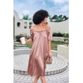 thumbnail image 5 of Oudiya Women Satin Nightgown Pleated Loose Sleepwear Elastic Neckline Short Sleeve Sleep Dresses, S-4XL, 5 of 6