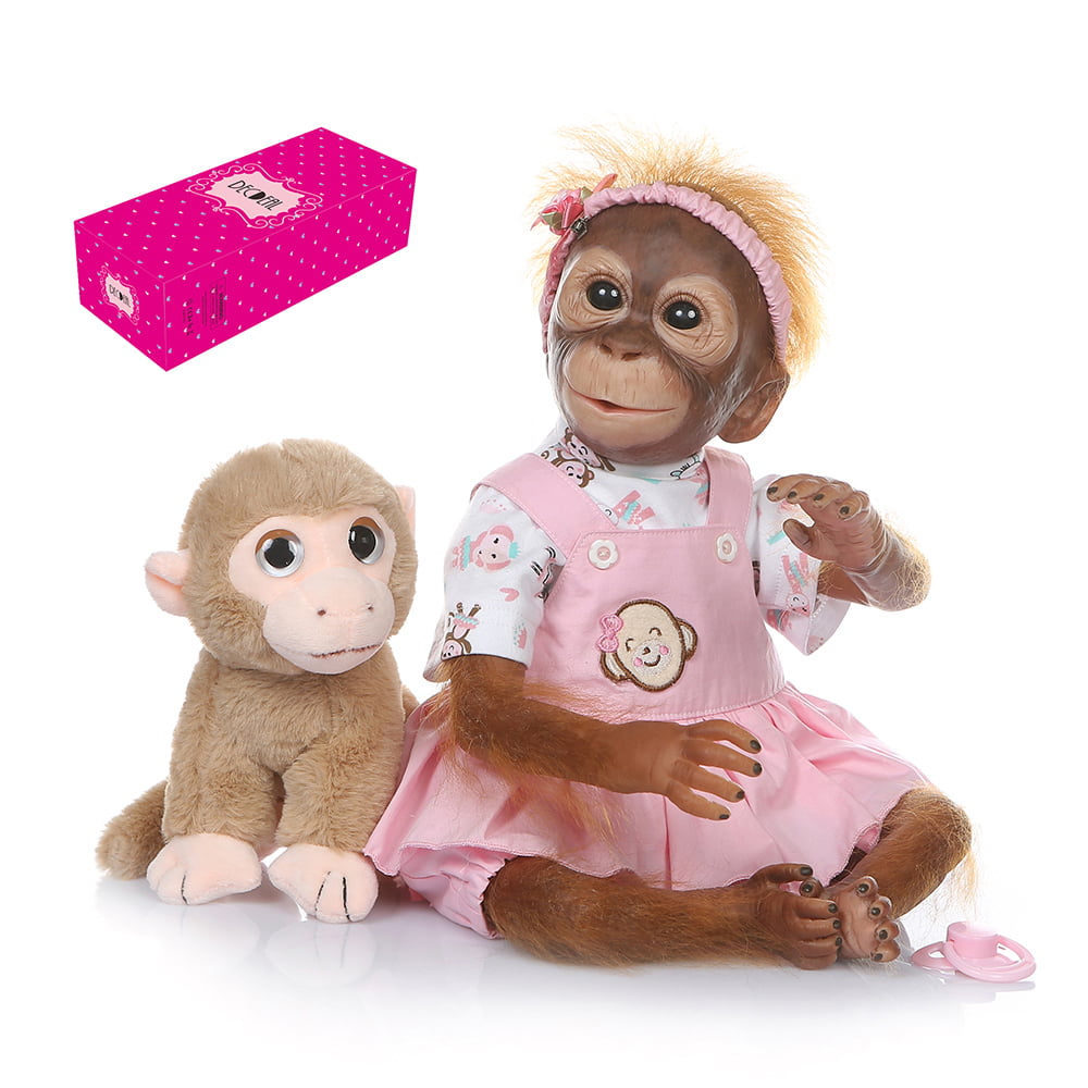 Decdeal 21 Inch Realistic Baby Monkey Doll Lifelike Baby Monkey Handmade Detailed Painting Art Dolls With Pink Dress Walmart Com