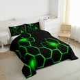 thumbnail image 3 of jejeloiu Modern Abstract Geometric Full Size Comforter Sets,Neon Honeycomb Hexagon Bedding Comforter Set,Green Black Bedding Sets For Boys Kids,Microfiber Bedroom Decor Reversible,3-Piece, 3 of 8