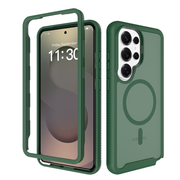 For Samsung Galaxy S26 Ultra Case Magnetic with Built-in Screen Protector Film Compatible with MagSafe & Wireless Charging, Full-Body Rugged Shockproof Matte Cover For Samsung Galaxy S26 Ultra,Green