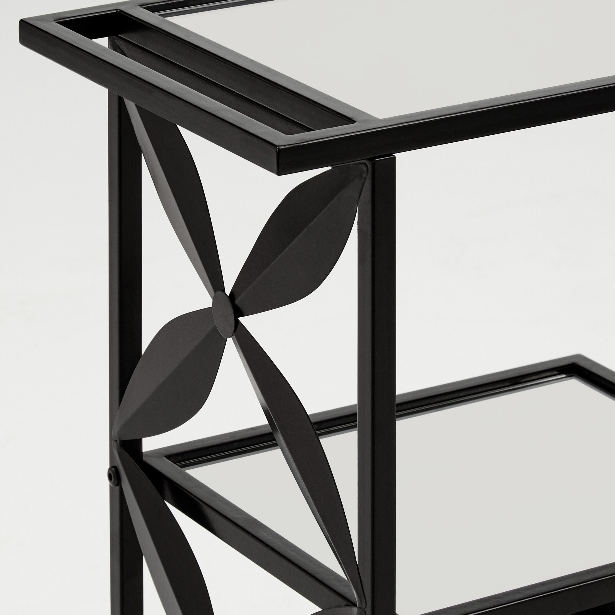 Weston Home Shasta Black Finish Mirrored Bar Cart with Shelf