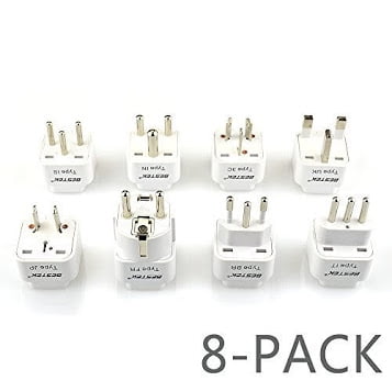 BESTEK Grounded Universal Worldwide Travel Plug Adapter USA to Worldwide Country Travel Plug Adapter Converter Set for Italy, UK, India, Australia, HK, Japan, Germany, Israel - 8 (Best Universal Travel Adapter India)