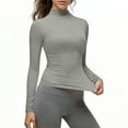 thumbnail image 4 of Posijego Mock Neck Long Sleeve Shirts for Women Plain Basic T-Shirts Slim Spring Trendy Going out Crop Tops Solid Color, 4 of 9