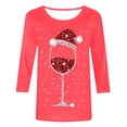 thumbnail image 4 of Fgnfyis T-Shirt Décontracté à Manches Trois-Quarts Col Rond Imprimé Verre de Vin Rouge de Noël pour Femmes T-Shirts Rouges XXXXXL, 4 of 5