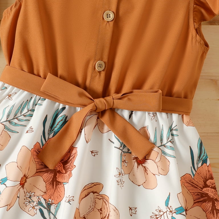 Patpat Girl Dresses Ruffled Floral Splice Belted Flutter Sleeveless Summer Outfits Sizes 4-12, Infant Girl's, Size: 5-6 Years, Brown Patpat Girl Dresses Ruffled Floral Splice Belted Flutter Sleeveless Summer Outfits Sizes 4-12, Infant Girl's, Size: 5-6 Years, Brown