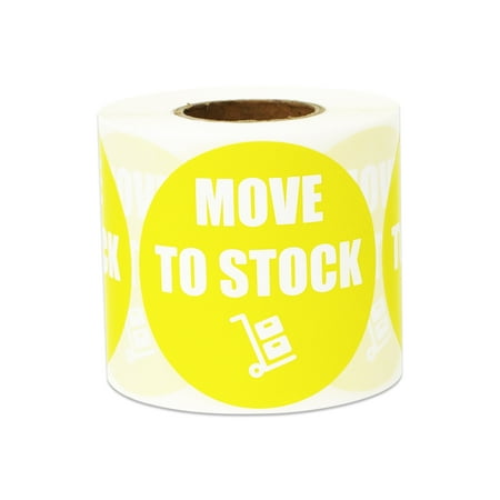 2" Round Move to Stock Stickers Labels for Inventory & Quality Control (4 Rolls / Yellow)