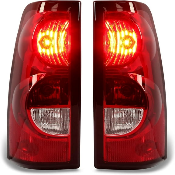Tail Lights Compatible with 2003-2006 Chevy Silverado 1500 2500 3500 & 2007 Classic Body Rear Lamp Set w/Bulb and Harness Replacement for GM2800174 GM2801174 (Red/Clear Lens   Chrome Housing)