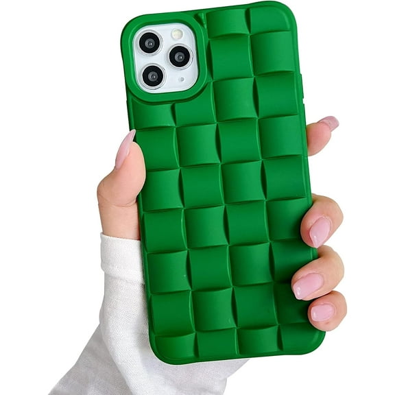 Compatible iPhone 14 Pro Max Case, Cute 3D Plaid Desgin Case Soft TPU Full Protection Shockproof Case for Women Grils (Green)