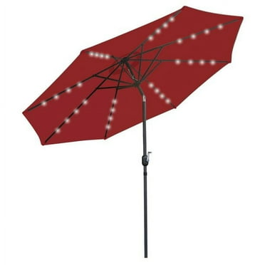 10FT Patio Solar Umbrella LED Patio Market Steel Tilt With Crank Outdoor Sun Shade Burgundy Color