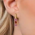 thumbnail image 3 of Gem Stone King 18K Yellow Gold Plated Silver Pink Moissanite and Red Garnet Drop Dangle Earrings for Women | 1.55 Cttw | Gemstone Birthstone | Round 5MM, 3 of 6