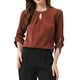 thumbnail image 1 of CURVOSPORT Camisa Elegante para Mujeres Top de Oficina con Abertura Clave Plisado Frontal Arrugado de Manga 3/4 Blusa de Chifón M Marrón Rojo, 1 of 6