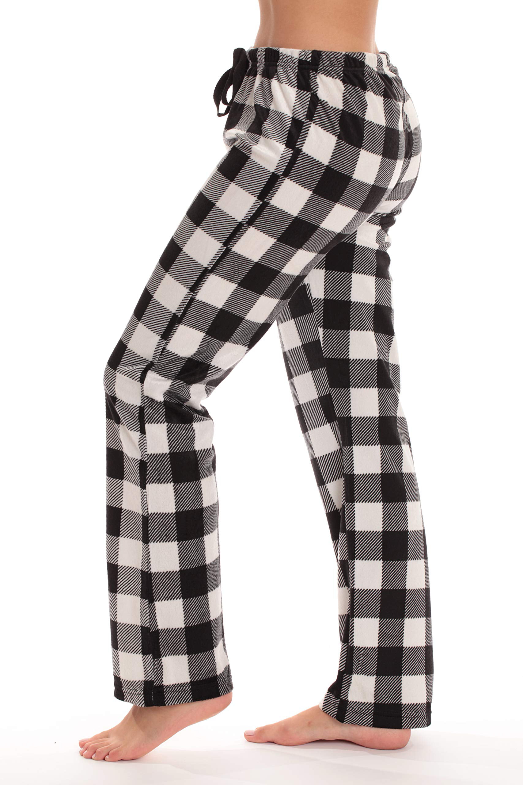 #followme Silky Fleece Buffalo Plaid Pajama Pants for Women (White Buffalo  Plaid, Medium) 