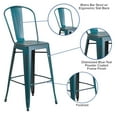 thumbnail image 3 of Emma + Oliver 4 Pack 30" High Distressed Kelly Blue-Teal Metal Indoor-Outdoor Barstool with Back, 3 of 12