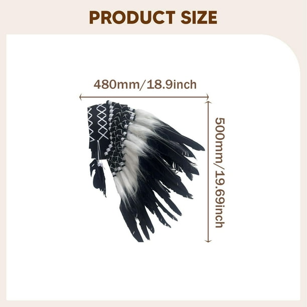 Penacho De Plumas Indio – Sombrero De Jefe Con Plumas Artificiales, Ajustable, Para Fiestas Temáticas, Halloween, Cosplay Y Teatro
