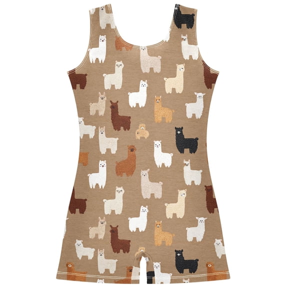Gymnastics Leotard Sleeveless Cute Alpaca Stretchy Dance Bodysuit Breathable Athletic Ballet Yoga Outfit for Ages 3-14