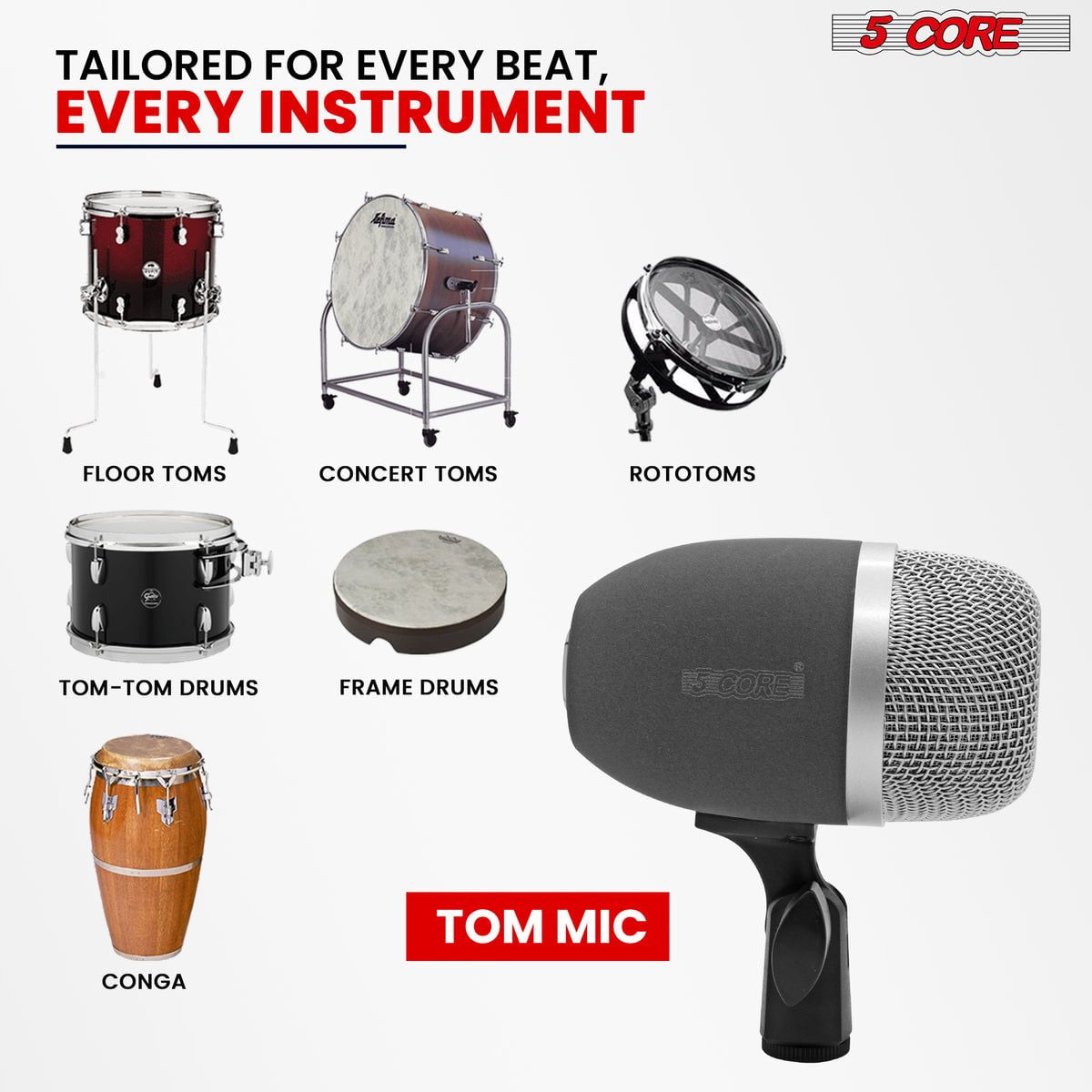 Tom Mic 1Piece Wired Cardioid Bass Drum Microphone Kit High SPL Instrument Microfono w XLR Connection- Tom XP