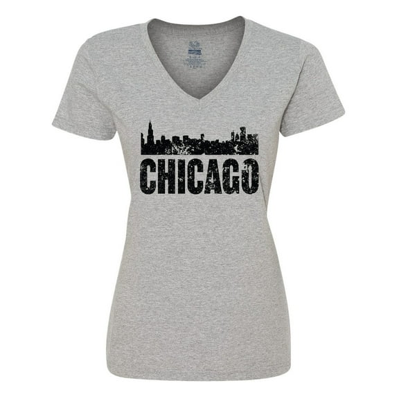 Inktastic Chicago Skyline Grunge Women's V-Neck T-Shirt