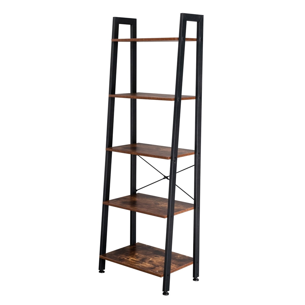 Kepooman 5-Tier Ladder Shelf, Rustic Leaning Shelf, Vintage Ladder Bookshelf, Utility Organizer Shelves, Metal Frame Furniture, Brown Kepooman 5-Tier Ladder Shelf, Rustic Leaning Shelf, Vintage Ladder Bookshelf, Utility Organizer Shelves, Metal Frame Furniture, Brown