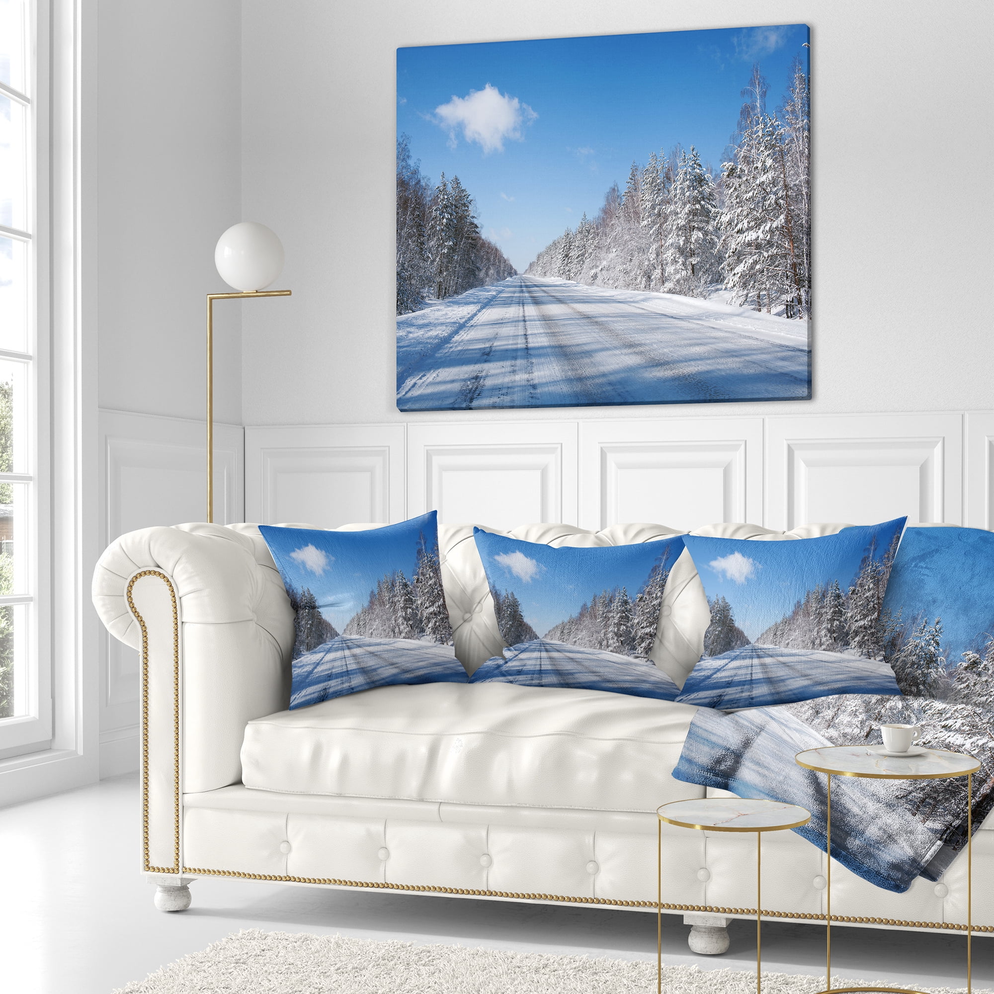 Designart Winter Road - Landscape Photography Throw Pillow - 18x18