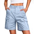 thumbnail image 2 of Womens Summer Shorts for Vacation New Women's Hiking Cargo Shorts Summer Casual Elastic Waist Bermuda Short Pants Athletic Shorts with Pockets Light Blue L, 2 of 9