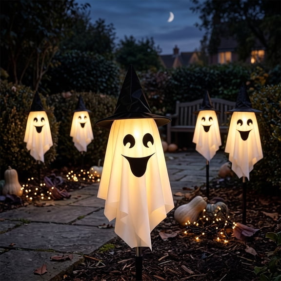 Halloween Ghost Stake Light, LED Lawn Decoration, Haunted Garden Ornament, Outdoor Pathway Display, Front Porch Accent, Graveyard Holiday Decor, Seasonal Party Decoration