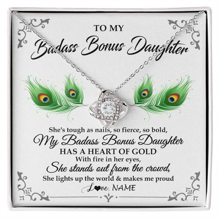 Badass Bonus Daughter Love You Always Necklace, Gold Love Knot Necklace