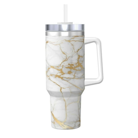 

40oz Large Capacity Car Cup Thermal Insulation Cold Kettle Stainless Steel Rust-Proof Odor Free For Indoor And Outdoor Activities And Other Scenarios Luxury Marble Background Gold Pattern Texture