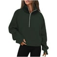 thumbnail image 1 of Timegard Half Zip Pullover for Women Cropped Long Sleeve Tops Sweatshirts Thumb Hole Fall Solid Color Tops, 1 of 7
