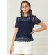 thumbnail image 2 of Top de Encaje Floral Allegra K Semitransparente Azul Marino M, 2 of 6