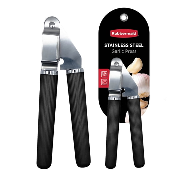 Rubbermaid Garlic Press, Stainless Steel Garlic Mincer with BPA-Free Handle, 7.5” x 2.5”, Black