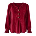 thumbnail image 7 of Women's Solid Velvet Long Sleeve Tops Notched V Neck Loose Tunic Shirts Business Casual Blouses Fall Winter Dressy Tops Daily Outfits Wine, 7 of 7