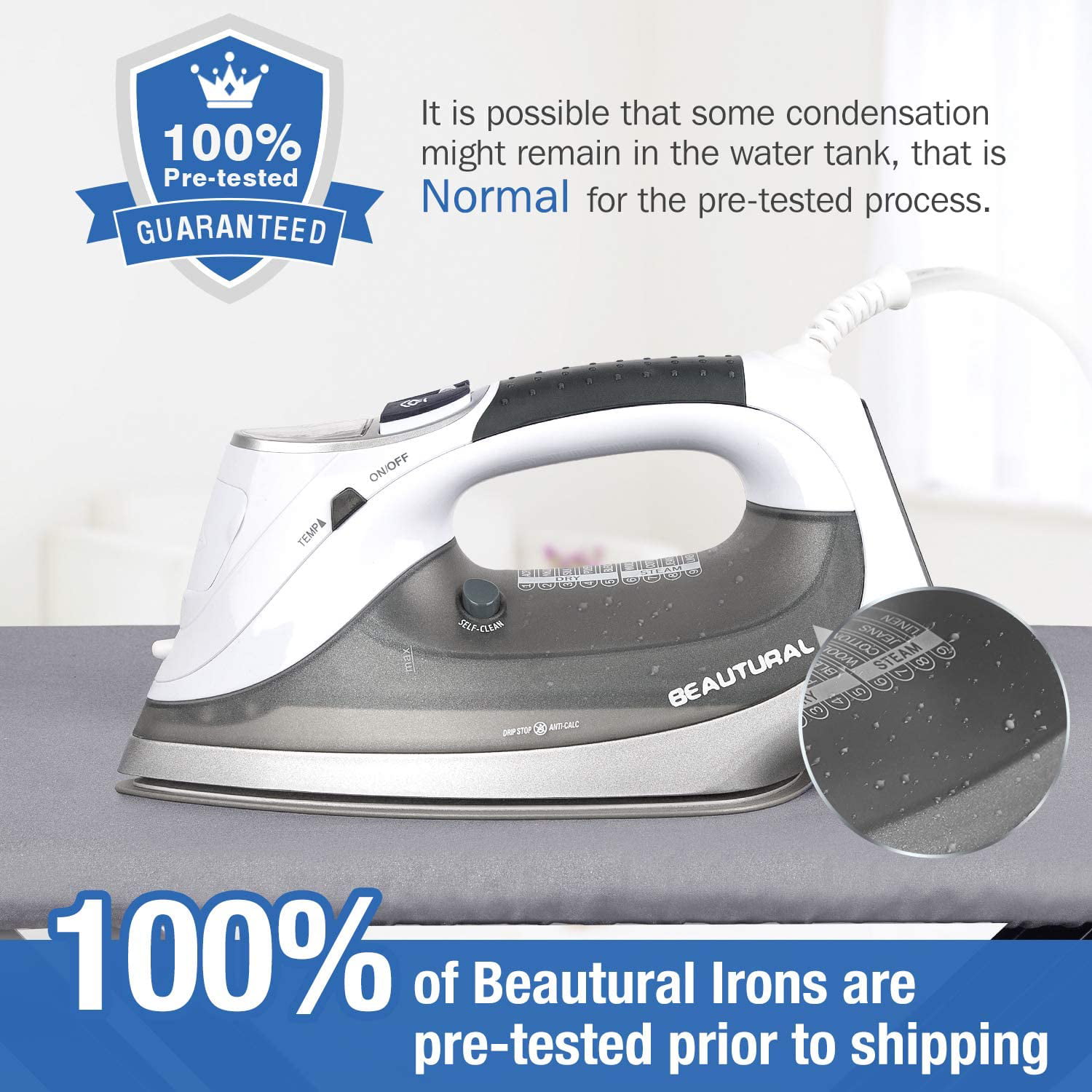 BEAUTURAL 1800-Watt Steam Iron with Digital LCD Screen Double-Layer and Ceramic 