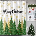 thumbnail image 3 of Green Christmas Tree Shower Curtain, 66" x 72", Merry Christmas Pine Gold Star Snowing Waterproof Bathroom Curtain Washable Shower Curtain Set with 12 Hooks, 3 of 6