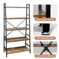 thumbnail image 5 of 5 Tier Ladder Bookshelf  Heavy Duty Rustic Brown Wood And Metal Bookcase With 1.2" Thick Shelves 63" H X 30" W 14" D Industrial Open Storage Shelving For Living Room Bedroom Kitchen, 5 of 8