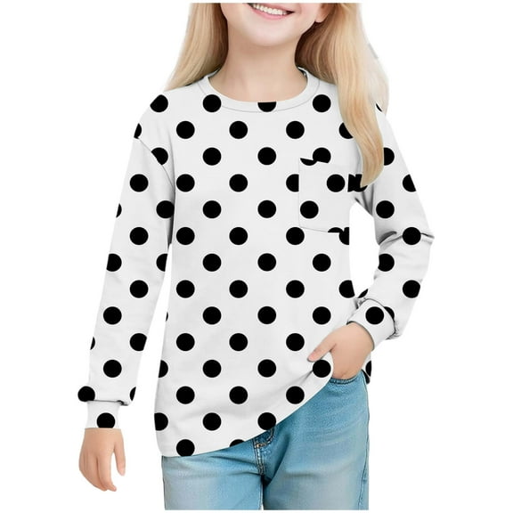 Auroural Girls Shirts Size 7-8 Long Sleeve Girls' Printing Round Neck Long Sleeved Top Children's Pullover Shirt For 5-14 Years Black