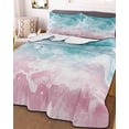 thumbnail image 2 of Quilts Twin Size, Pink Turquoise Ombre Soft Comforter Bedding Set for Bed, Abstract Beach Waves Gradient Lightweight Quilted Bedspread with Pillow Cover(2 Pieces) for All Season, 68x86 Inch, 2 of 6