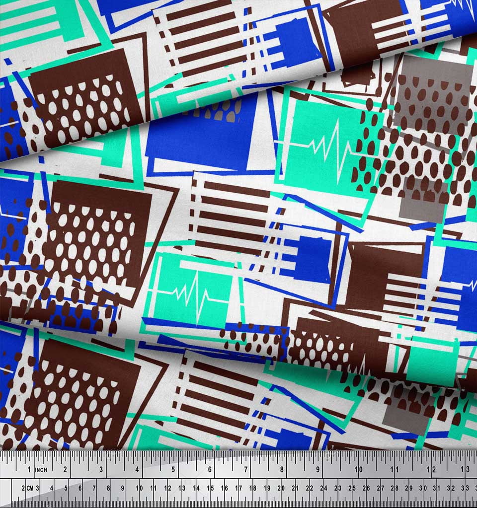Soimoi Green Rayon Crepe Fabric Geometric Abstract Print Fabric by Yard 46 Inch Wide
