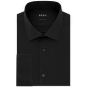 DKNY Mens Dress Shirt Slim Fit Stretch Button Front Black 16