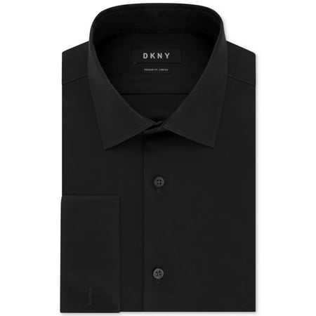 DKNY Mens Dress Shirt Slim Fit Stretch Button Front Black 16