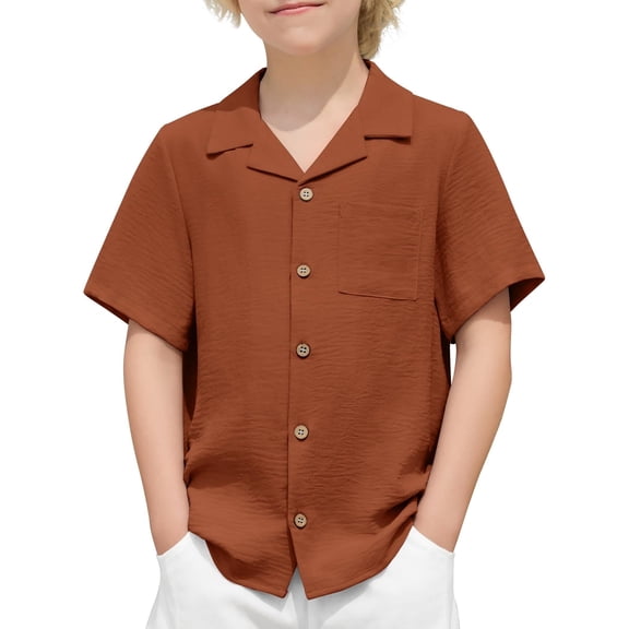 Arshiner Boys Short Sleeve Button Down Shirt Texture Summer Beach Vacation Shirt