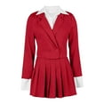 thumbnail image 6 of AWZXDE Women's Solid Color and Pleated Skirt Set with Buttoned Lapel Collar and Color-Blocked for Attire and Business Casual Red,XL, 6 of 6