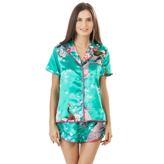 Ashford & Brooks Women's Satin Short Sleeve Pajama Shorts Set