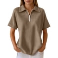 thumbnail image 2 of Polo Shirts for Women with Zip Collared Short Sleeve Waffle Solid Casual Womens Summer Tops Dress Shirts, 2 of 5