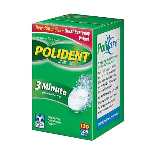 Polident 3 Minute Antibacterial Denture Cleanser 120 Ea, 6 Pack