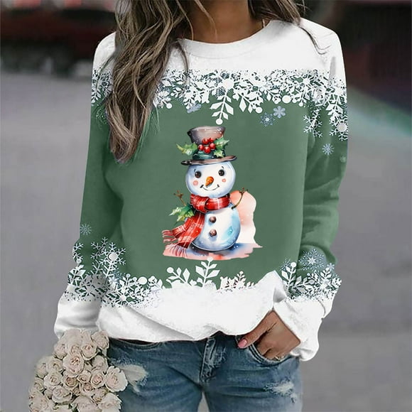 Tetras Women 2024 Fall Top,Christmas Women Fashion Casual Print Round Neck Loose Long Sleeve Tops,Blouse Sweatshirts