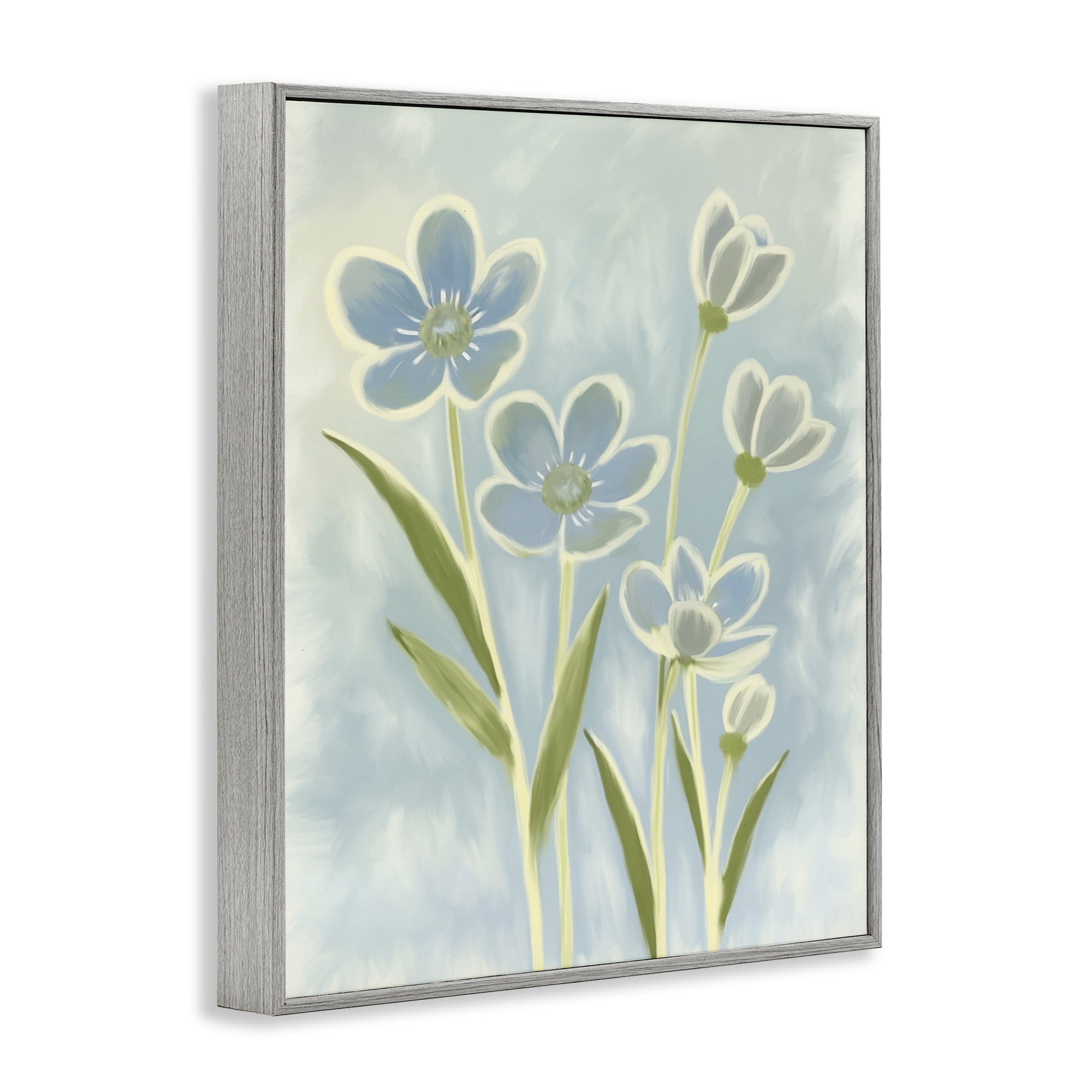Stupell Industries Blue Petals Contour Gray Framed Giclee Art, design by Kim Allen