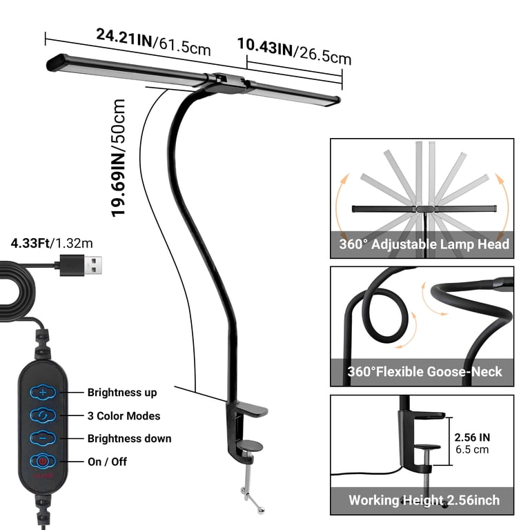 DAYBETTER Dual Head LED Desk Lamp with USB Port photo 4