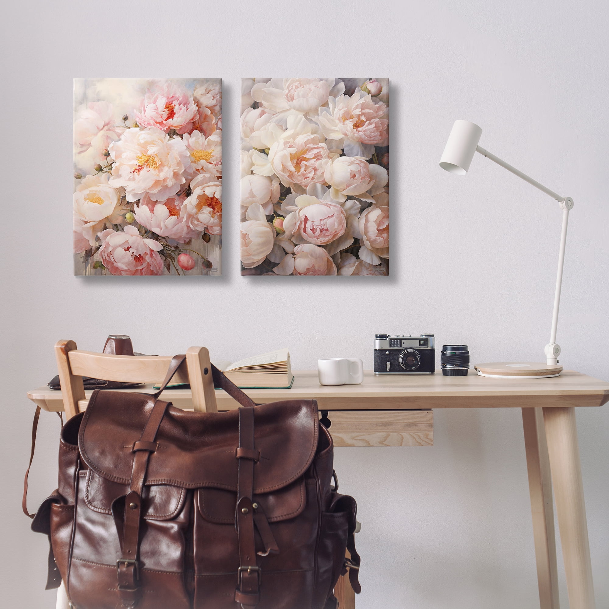 Stupell Industries Soft Pink Cabbage Roses Plants & Flowers Painting Wrapped Canvas Art Print Wall Art, 16 x 24, Set of 2